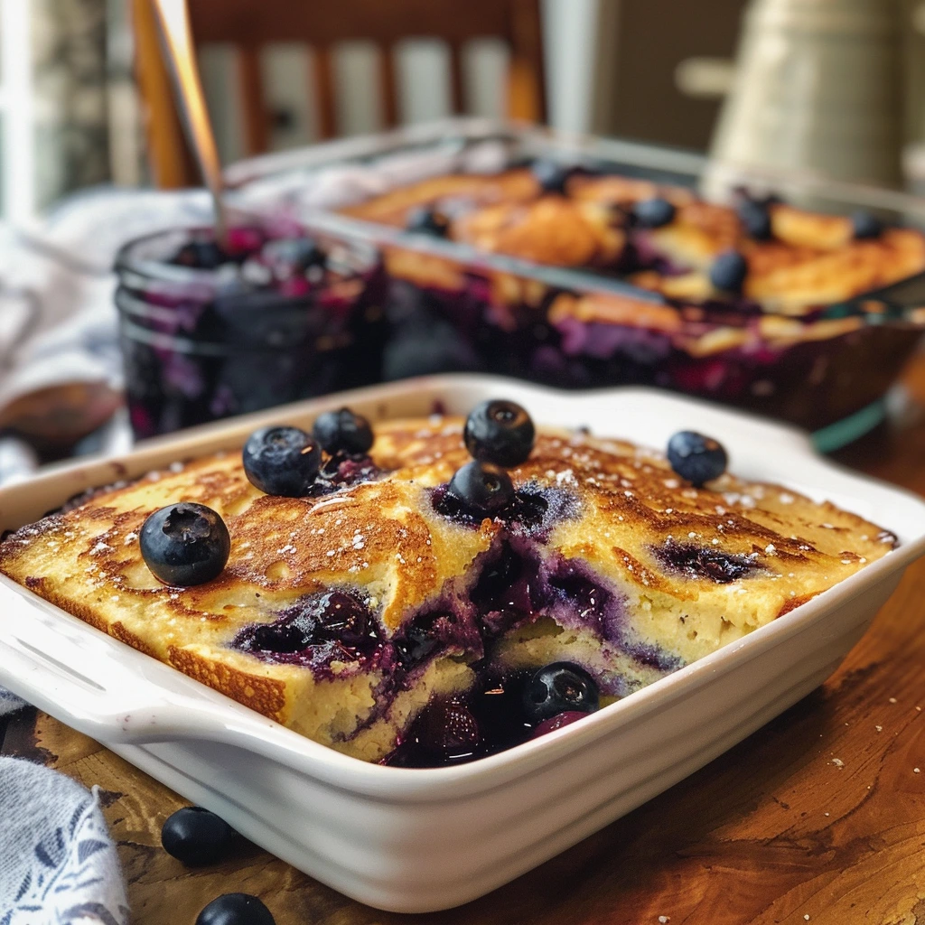 Quick & Easy Blueberry Buttermilk Pancake Casserole