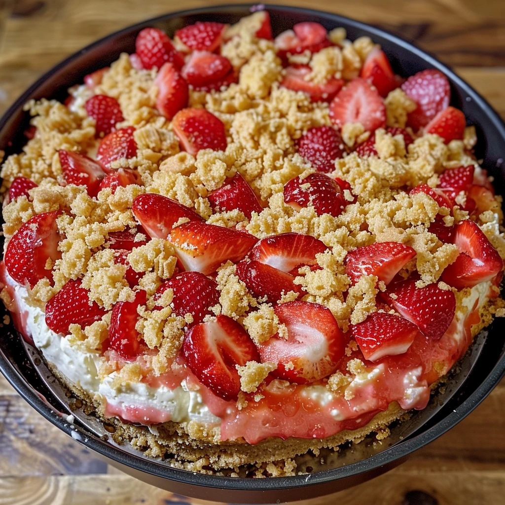 Perfectly Crispy Strawberry Crunch Cheesecake Recipe