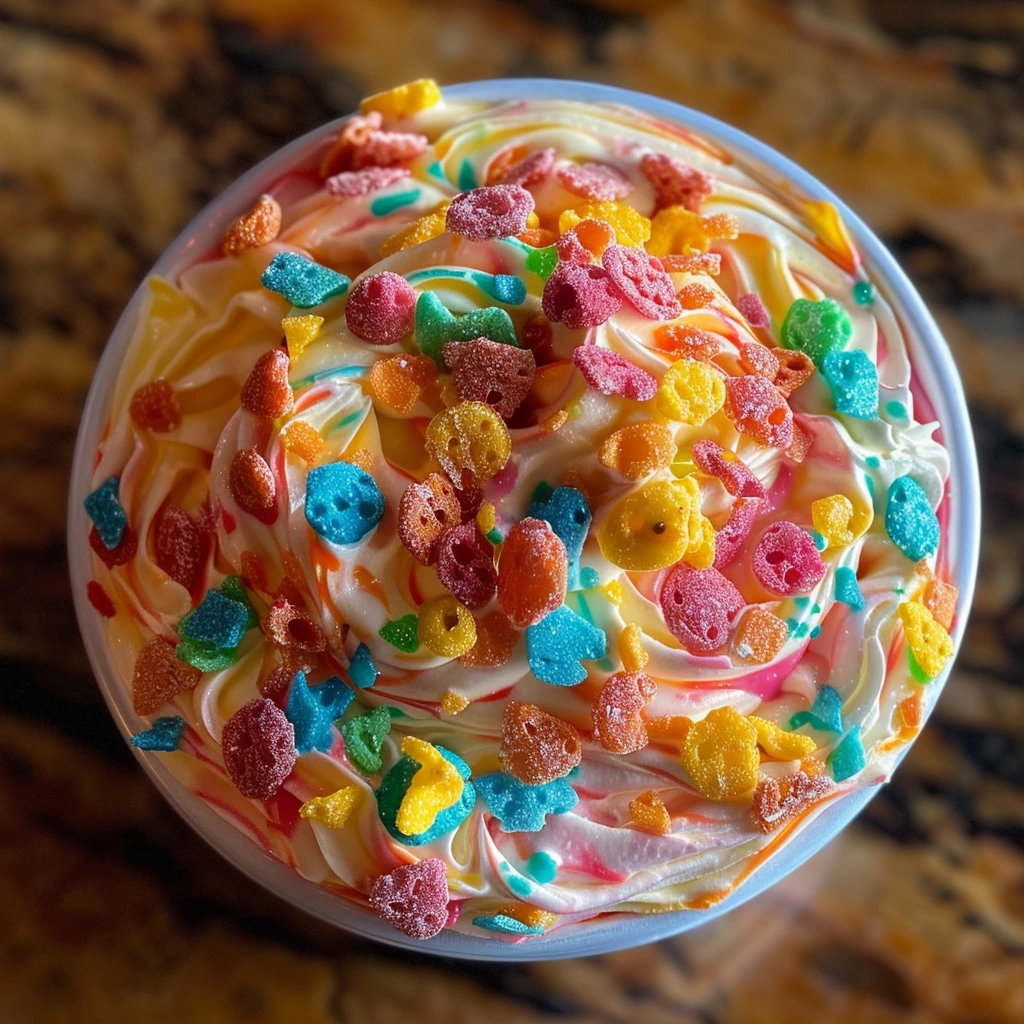 Creamy Garlic Fruity Pebbles Frosting