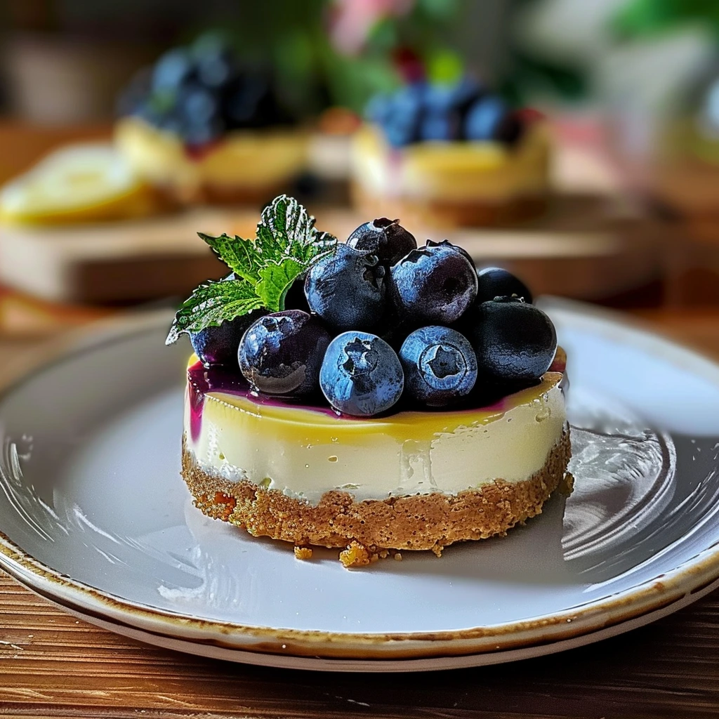 Easy Homemade Mini Lemon Blueberry Cheesecake