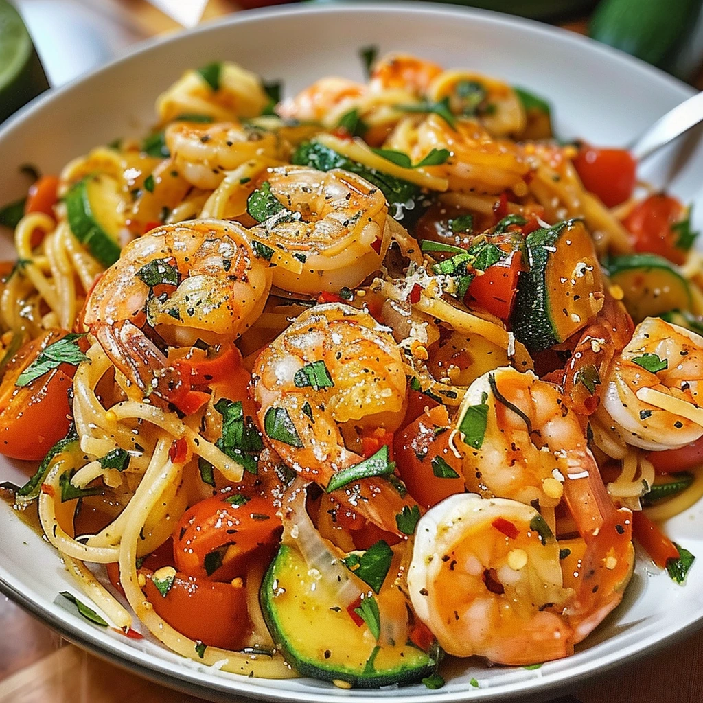 Tomato Zucchini Shrimp Pasta Your Family Will Love