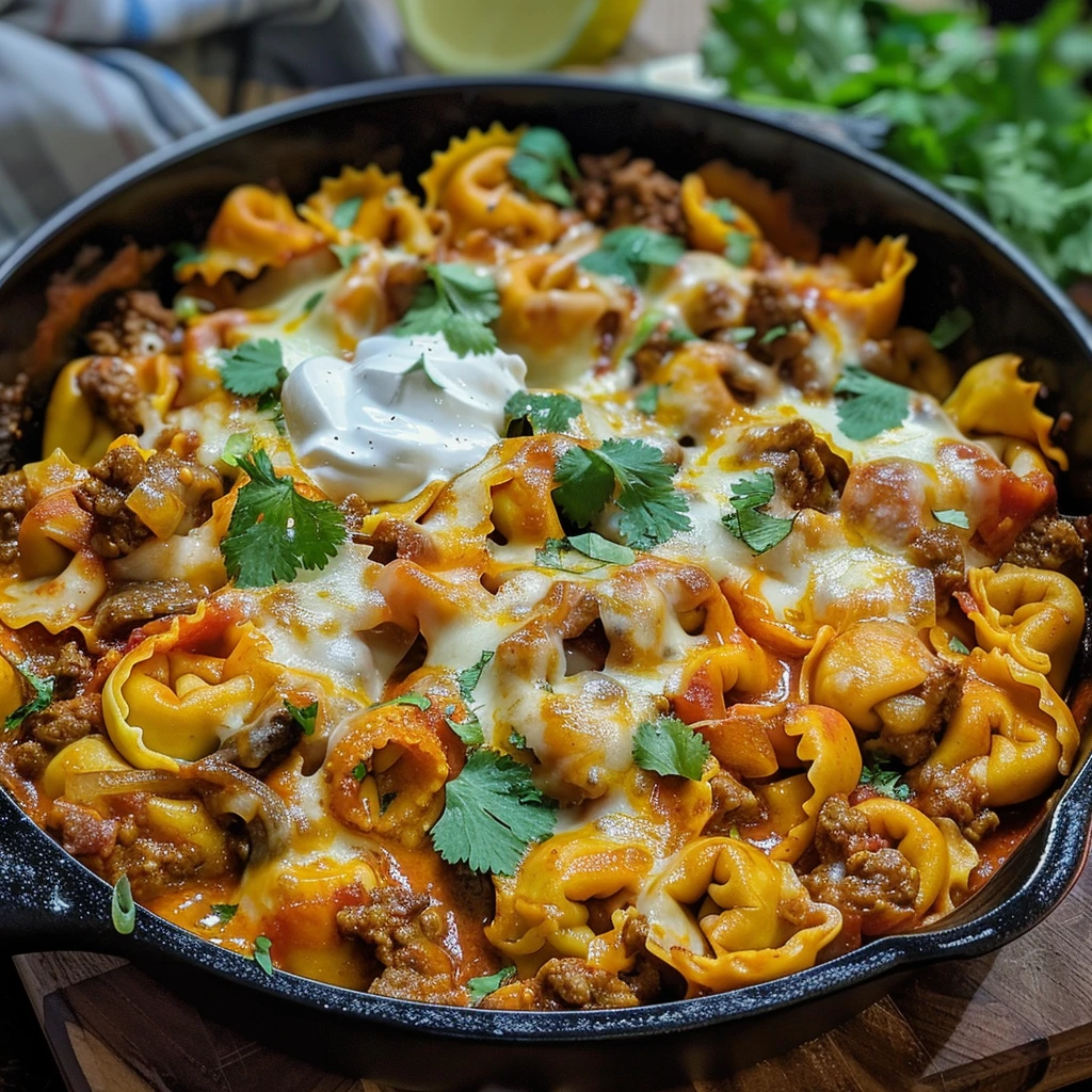 Garlic Parmesan Cheesy Beef Enchilada Tortellini