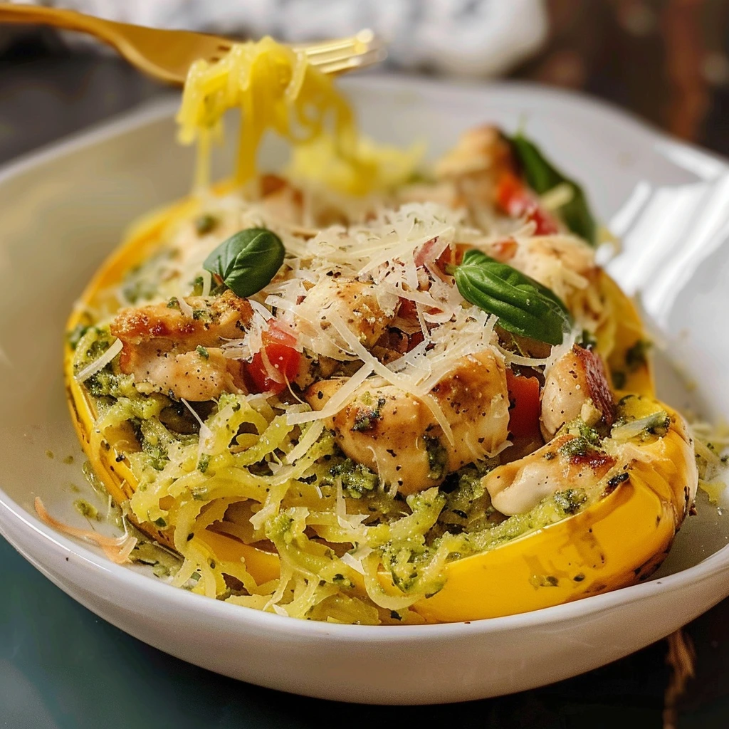 Foolproof Pesto Chicken Spaghetti Squash Recipe
