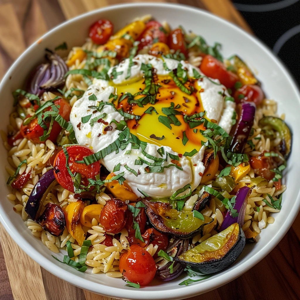Family-Friendly Roasted Vegetable Orzo Burrata 1 Family-Friendly Roasted Vegetable Orzo Burrata