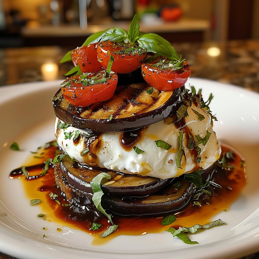 Garlic Parmesan Burrata Roasted Eggplant Stack 1 Garlic Parmesan Burrata Roasted Eggplant Stack