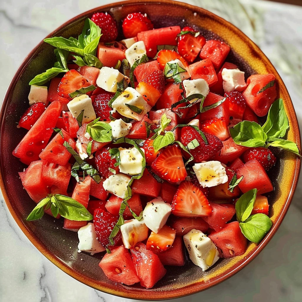 Watermelon Strawberry Caprese Salad: Easy & Delicious 1 Watermelon Strawberry Caprese Salad: Easy & Delicious