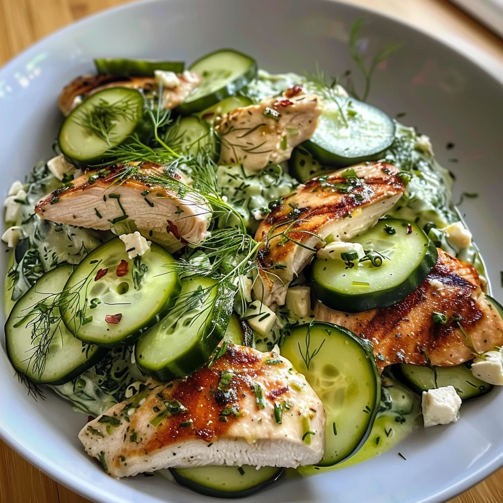 Restaurant-Style Cucumber Ribbon Tzatziki Chicken