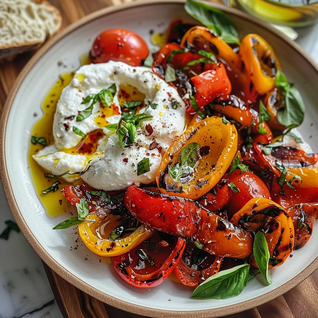 Garlic Parmesan Grilled Marinated Peppers Burrata